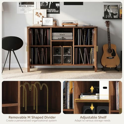 Record Player Stand with Vinyl Storage Cabinet, view 7