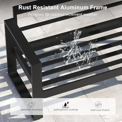 5 Pieces Aluminum Outdoor Patio Furniture Set, Metal Modern Conversation Sofa Set with Coffee Table and Washable Thick Cushions for Porch, Backyard, Deck