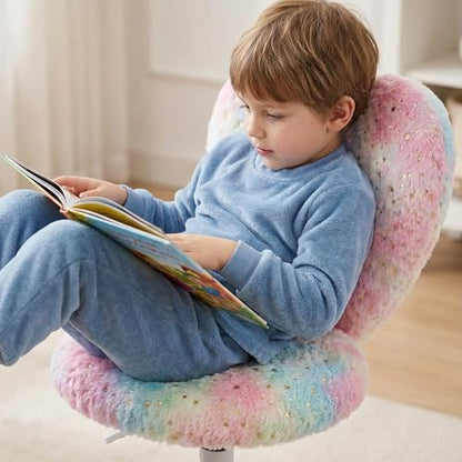 Kids Desk Chair Faux Fur Study Chair for Teenage Girls, Adjustable Heart Shaped Kids Vanity Chair for Bedroom Reading Living Room, Small Cute Student Task Chair with White Foot, Colorful