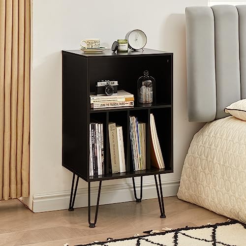 Record Player Stand with Vinyl Storage, Black, view 7