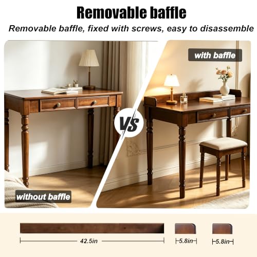 Walnut Writing Desk with Drawers, 44" X22" Solid Wood Desk for Small Spaces, view 6