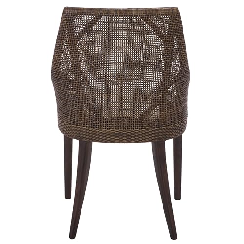 SAFAVIEH Home Collection – Maro Dark Brown Rattan Arm Chair with Ivory Seat Cushion, Modern Curved Silhouette, Fully Assembled (ACH4905A)