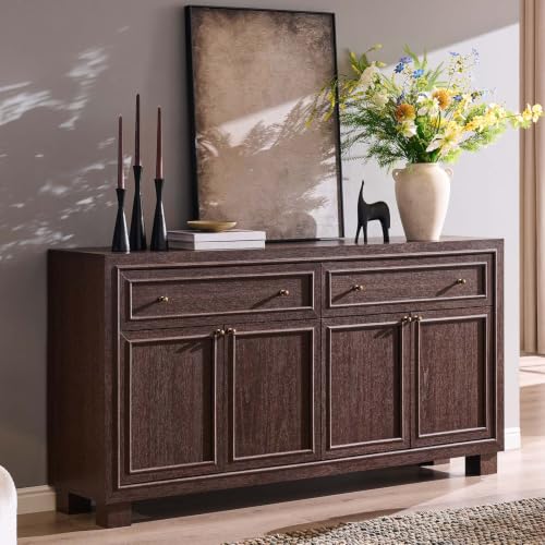 63" Modern Farmhouse Buffet Cabinet with Storage, Natural Walnut, view 2