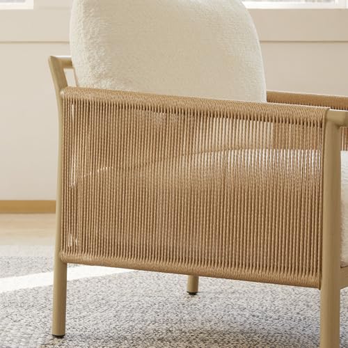 CHITA Braid Accent Chair with Wood-Like Finish Grain Metal Frame, Cream