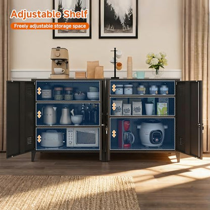 Metal Storage Cabinet 35.4”H Locking Storage Cabinet (Black) | With 2 Adjustable Shelves and Doors, Small Storage Cabinet for Home School Office Garage