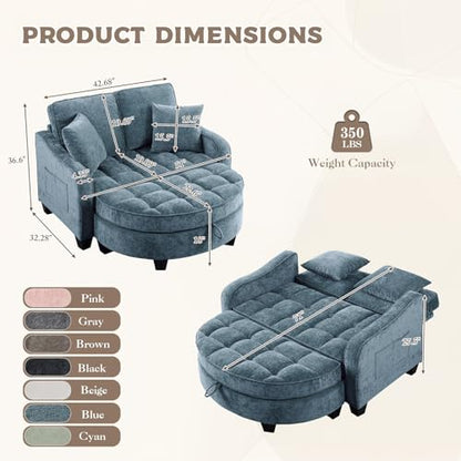 Oversized Chaise Lounge Chair Indoor with Curved Ottoman, Blue, view 3