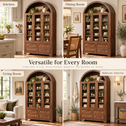Arched Pantry Cabinet with Glass Doors and Adjustable Shelves, view 7