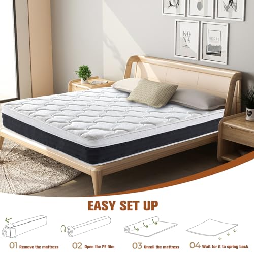 12 Inch Queen Hybird Mattress, Breathable Medium Firm Black Queen Mattress, view 7
