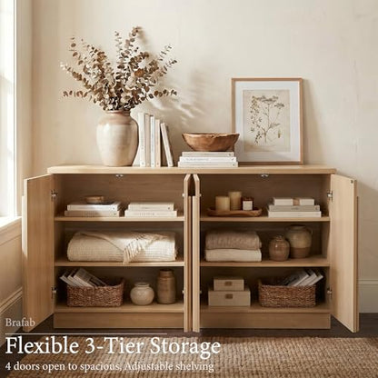 110" Fluted Wood Sideboard Buffet Cabinet with Storage, Natural, view 6