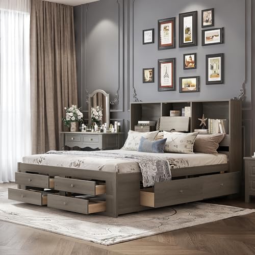 King Size Bed Frame with Storage Headboard and 8 Drawers, view 2