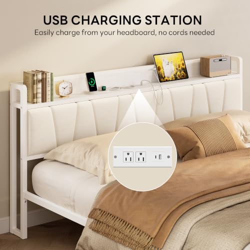 King Bed Frame with Storage Headboard and Charging Station, view 5