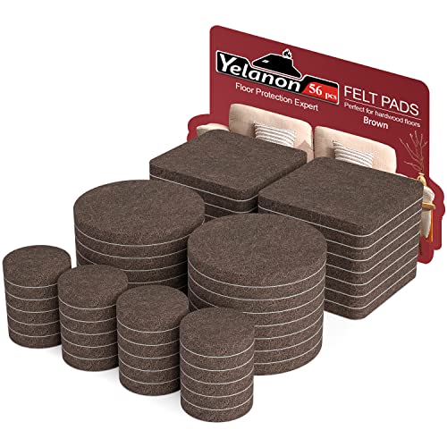 Felt Furniture Pads -56 Pcs(1+2)” Premium Felt Pads for Chair Legs Furniture, Floor Protectors for Hardwood Floors,Brown