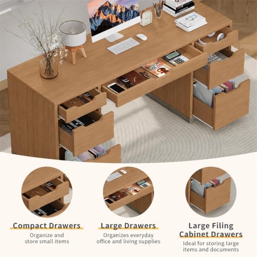 Executive Desk with Drawers, Office Desk with Stoarge, Brown, view 5