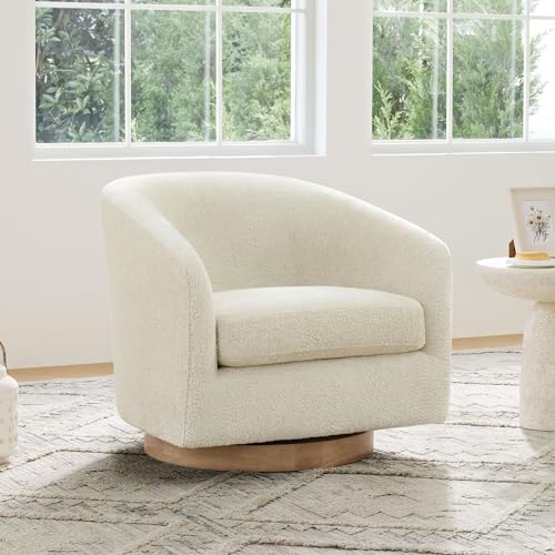 CHITA Swivel Accent Chair Set of 2, FSC Wood Frame, Fully Assembled, Cream | Fabric Barrel Arm Chair with 360° Swivel Solid Wood Base, Mid Century Modern Living Room Chair, 31"x31"x28", 350 Lb Capacity