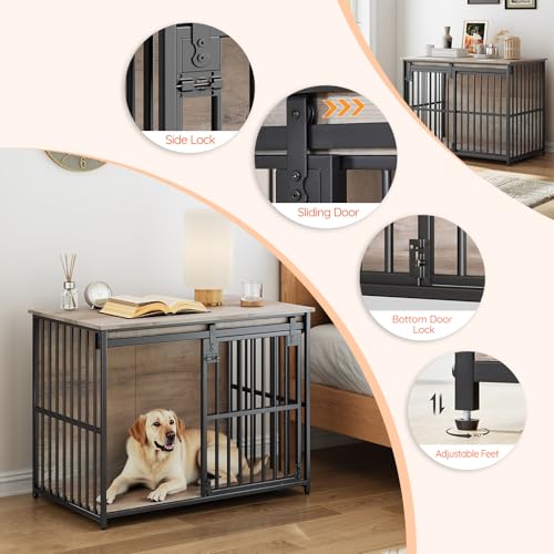 Dog Crate Furniture, 36.6" Heavy Duty Dog Kennel with Sliding Barn Door, view 7