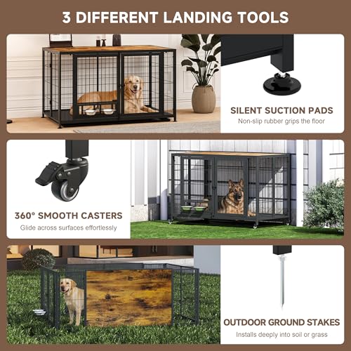 43.3" Heavy Duty Large Dog Crate with Wheels & Feeding Bowls, view 6