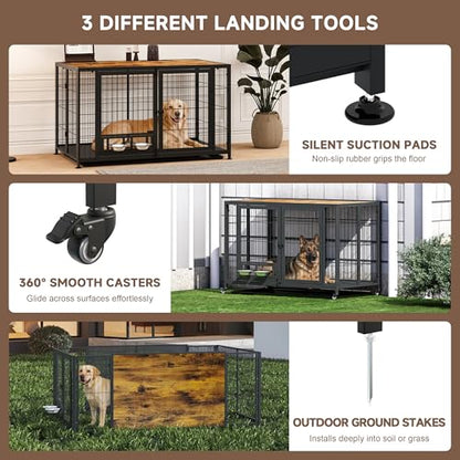 43.3" Heavy Duty Large Dog Crate with Wheels & Feeding Bowls, view 6