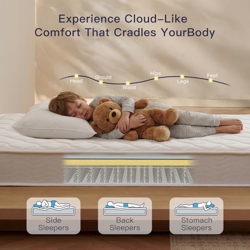 6 Inch Twin Mattress with Bonnell Spring, Twin Mattress for Kids, Memory Foam Mattress for All Night Sleep & Pressure Relief, Certified Safe Foams & Fabric, Fiberglass Free Mattress in A Box