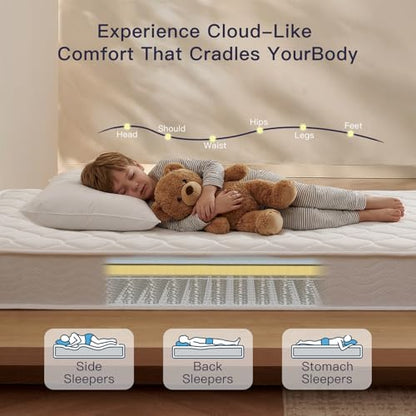 6 Inch Twin Mattress with Bonnell Spring, Twin Mattress for Kids, Memory Foam Mattress for All Night Sleep & Pressure Relief, Certified Safe Foams & Fabric, Fiberglass Free Mattress in A Box