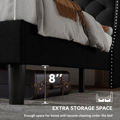 Queen Bed Frame with 16" Comfort Wingback & Charging Station, view 6