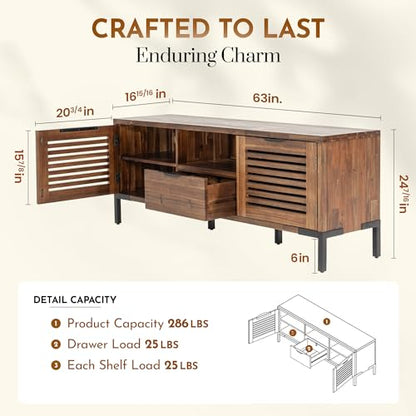 Millie Solid Wood TV Stand for TVs up to 65 Inches, Modern Farmhouse TV Stand with Rustic Charm, TV Stands for Living Room, Chestnut