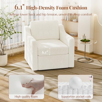 360° Swivel Accent Chair Set of 2, Large Comfy Reading Chairs, Square Single-Seat Armchair Upholstered Sofa for Reading, Nursery, Living Room, Bedroom, Lounge, Hotel, Beige