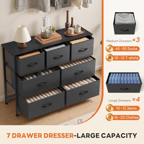 7 Drawer Dresser for Bedroom Storage with Fabric Bins, Gray, view 7