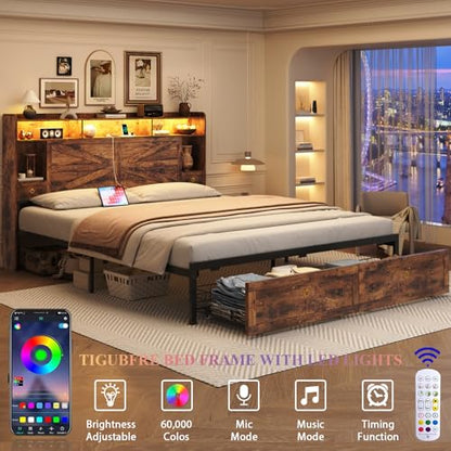 King Size Bed Frames with Storage Headboard and 4 Drawers, view 4