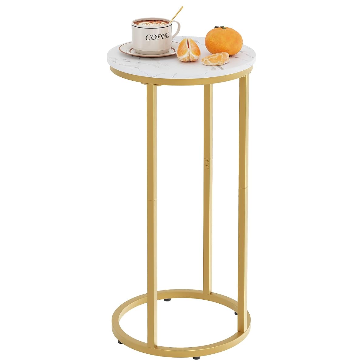 C Shaped end Table,Wood Round Side Table for Couch,Small Sofa Table with Metal Frame for Bedroom,Living Room,Bedside,Gold Color(11.81" D x 11.81" W x 23.62" H)