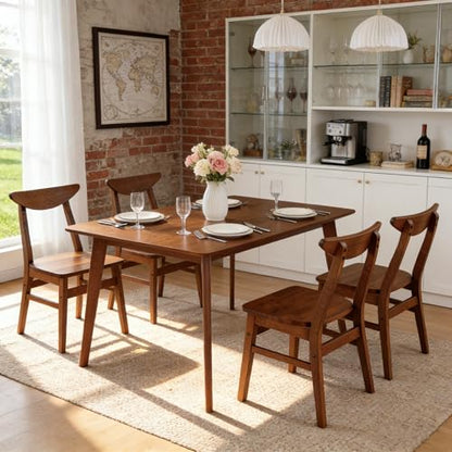 Wood Dining Table Set for 4, 43.3" Solid Wood Kitchen Table & 4 Curved Back Support Chairs, Farmhouse Natural Kitchen Table and Chairs for Small Apartment, Dining Room Kitchen