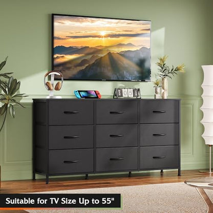 Dresser TV Stand for 55 Inch TV, 9 Drawer Dresser for Bedroom, Black, view 5
