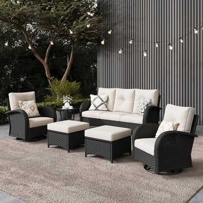 6 Pieces Outdoor Patio Furniture Set, Rattan Wicker Sectional Swivel Rocker Chairs Sets