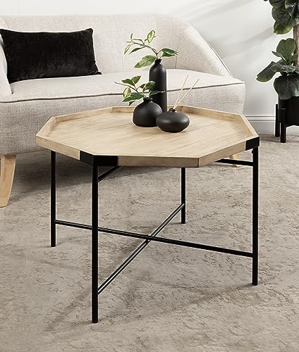 Occonor Two-Tone Octagon Coffee Table; 28 x 26 x 18; Natural Brown and Black; Transitional Mixed Materials Living Room Table with Resilient Wood Construction