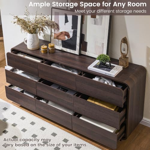 9 Drawer Dresser for Bedroom, Modern Curved Wood Chest of Drawers, view 5