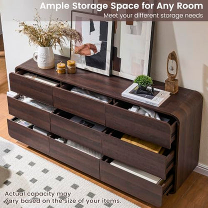 9 Drawer Dresser for Bedroom, Modern Curved Wood Chest of Drawers, view 5