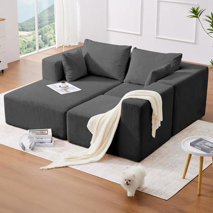 107'' Modular Sectional Sofa, L Shaped Cloud Couch for Living Room, Modern Boneless Sofa with Chaise for Bedroom, Gray