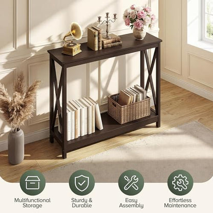 Console Table 39.5”, 2-Tier Narrow Sofa Side Table with Storage Shelf, Entrance Table for Hallway/Foyer/Living Room/Corridor/Office, Espresso