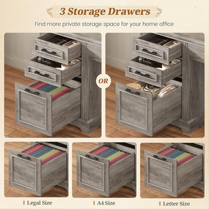 Farmhouse L Shaped Desk with Hutch and 3 Drawers, view 4