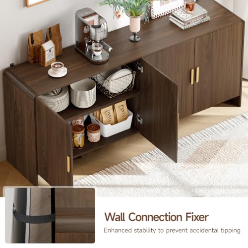 70" Sideboard Buffet Cabinet with Adjustable Shelves Storage,Walnut, view 5