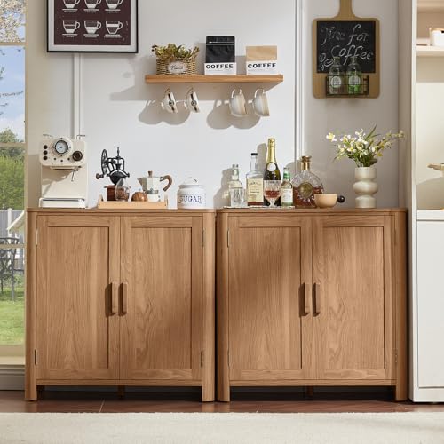 Sideboard Buffet Cabinet with Storage, 31.5" Arc-Shaped Credenza with 2 Doors & Adjustable Shelves, Mid Century Modern Coffee Bar Storage Cabinet for Kitchen, Living Room, Entryway, Darkwood