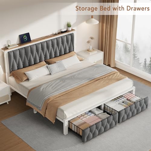 King Bed Frame with 2 Storage Drawers, view 8