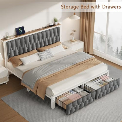 King Bed Frame with 2 Storage Drawers, view 8
