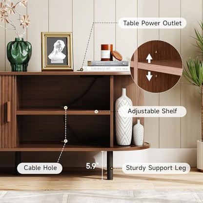 55" TV Stand with Power Outlet & Storage for TVs up to 60", Walnut, view 5