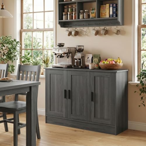 43" Dark Grey Buffet Cabinet with Black Handles, view 5