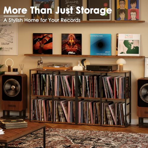 3-Tier Vinyl Record Storage Stand, Holds 300+ Records, Wooden Desktop, view 5