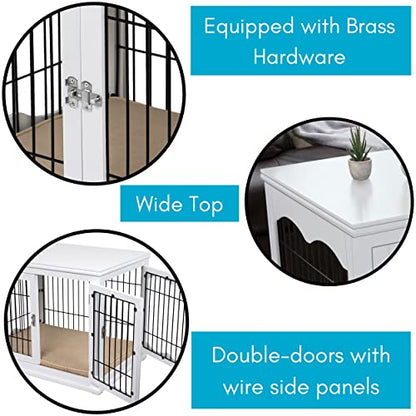 Decorative Dog Kennel with Pet Bed, Small Indoor Pet Crate, Double Door Design, view 6