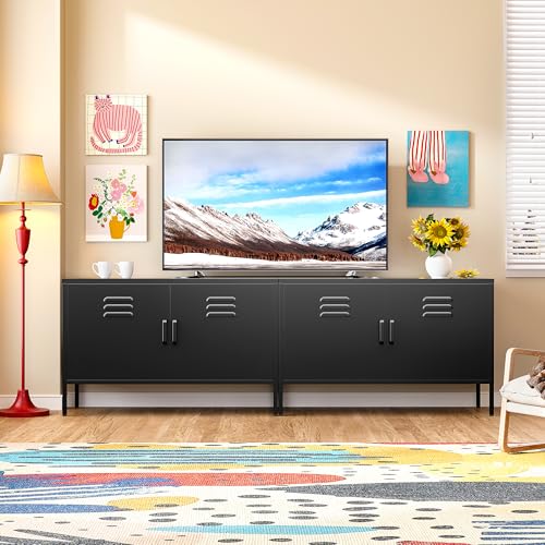Black Metal Storage Cabinet with Doors and Shelves, view 5