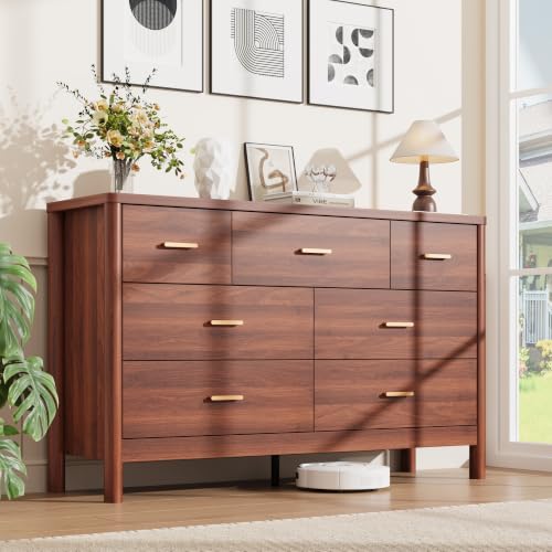 7 Drawer Dresser, Modern Wooden Storage Chest of Drawers, Walnut, view 2