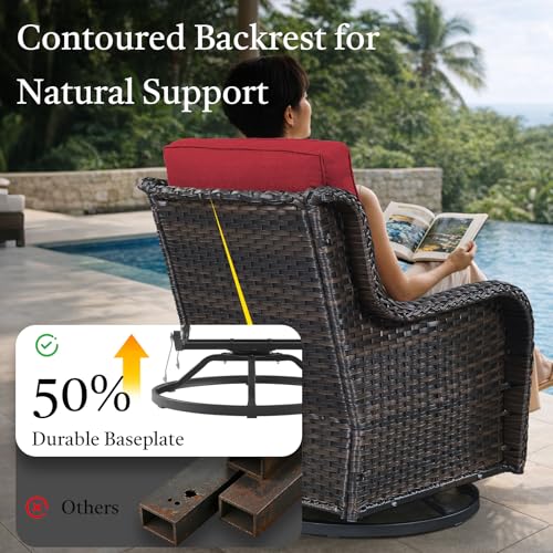 6 Piece Patio Furniture Set with Ottoman - All Weather Patio Conversation Set with 4 Inch Thick Cushions and Deep Seating Swivel Glider Chairs & Outdoor Couch for Porch Deck Yard Pool