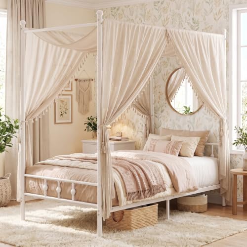 Twin Canopy Bed Frame with Headboard and Footboard (White), view 2